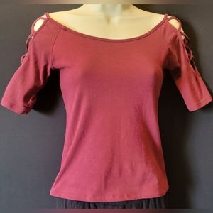 Maroon Cold Shoulder Shirt (S) by Ambiance